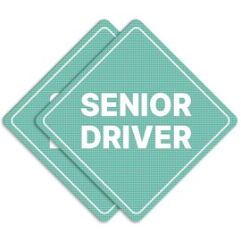 GEEKBEAR Senior Driver Car Sign - Sticker or Magnet & Color Options, Weather-Resistant - Diamond Shape 6.8 x 6.8 in (Mint, See-Through Sticker)