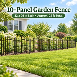 32 Inch No Dig Metal Garden Fence, 10 Pack 22 Ft Decorative Animal Barrier Panels for Yard, Patio and Flower Beds