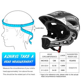 Lixada Kids Full Face Helmet Detachable Child Boys Girls Bike Helmet Protective Gear for Cycling Skateboarding Roller Skating Cycle Helmet 52-58cm