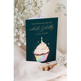 Joli Coon Birthday Card Stardust Cupcake - Premium Birthday Card with Envelope and Real Wax Seal