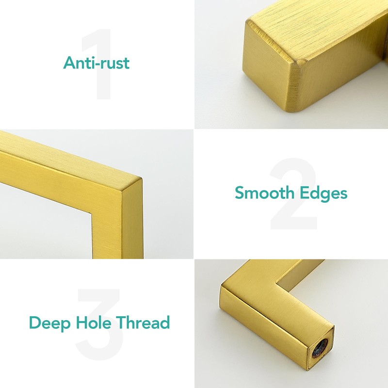 HOME EDIT 5 Pack Gold Square Kitchen Cabinet Handles 12-3/5