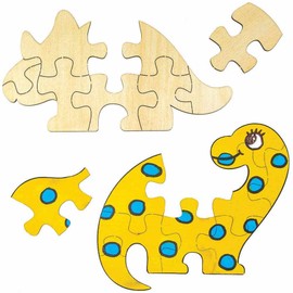 Baker Ross FC828 Wooden Dinosaur Puzzle - Pack of 5, Wooden Puzzle for Children to Paint and Decorate