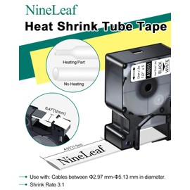 NineLeaf 12mm x 1.5m 1/2" INCH INDUSTRIAL SHRINK TUBES FOR DYMO Rhino 4200 5200 1000 5000 6000 Industrial Label Manufacturer Black on White