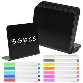 PIAOPIAONIU 36 Pcs 3x4 Inch Small Chalkboards Sign Rectangle L-Shaped Mini Chalk Board Reusable Tabletop Message Black Food Labels for Carnival Wedding Party Buffet Shop