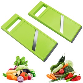 2 Pcs Green Vegetable Slicer Mandoline Vegetable Slicer for Kitchen Mandoline Food Slicer Stainless Steel Portable for Kitchen Handheld Slicer Cucumber Slicer Quick Slice Uniform Slicing Potato Slicer