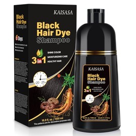 Black Hair Dye Shampoo 3 in 1, Natural Hair Dye Semi Permanent Color, Gray Hair Cover Up for Treated Color for Women and Men, 500ML