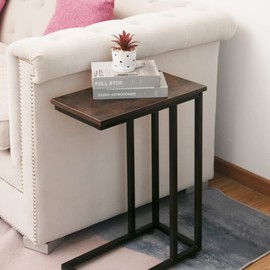 AZL1 Life Concept Contemporary Home Decor Furniture Accent Rectangular Side End Table Nightstand, Dark Brown Wood with Black Legs