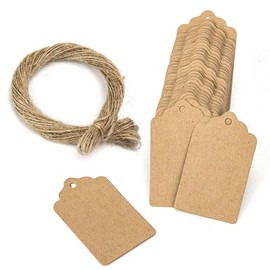 SJBAUTYO Pack of 300 Gift Tags Kraft Paper, Labels Tags Kraft Paper, Gift Tags Brown, Pendant Rectangle with Jute String for Wedding Gifts, 3 x 5 cm