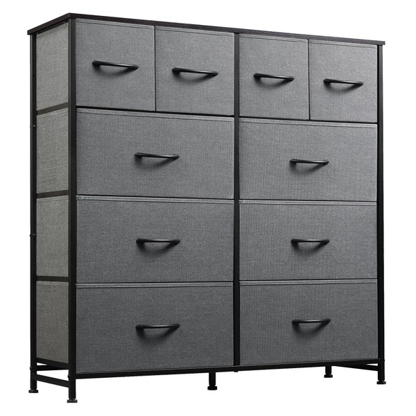 WLIVE Fabric Dresser for Bedroom, Storage Drawer Unit,Dresser with 10 Deep Drawers for Office, College Dorm, Dark Grey