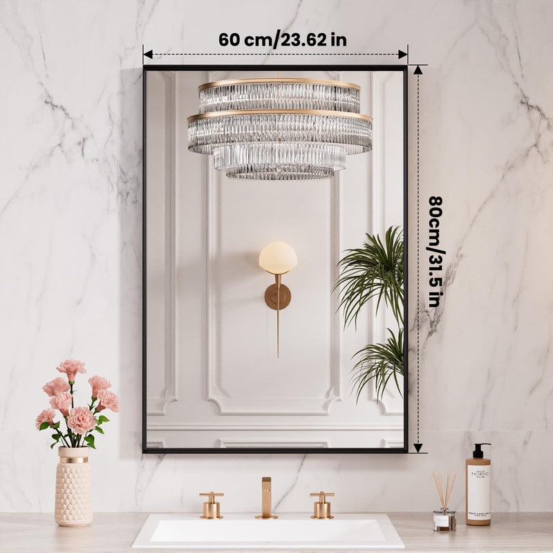 LOAAO Black Bathroom Mirror 24"X32" for Wall, Rectangle Bathroom Vanity