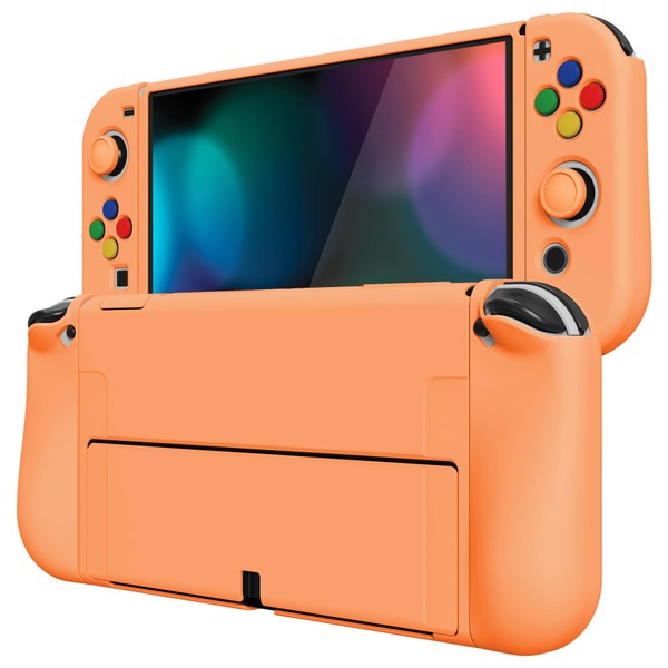 PlayVital ZealProtect Soft Protective Case for Nintendo Switch OLED, Flexible Protector Joycon Grip Cover for Switch OLED with Thumb Grip Caps & ABXY Direction Button Caps - Apricot Yellow