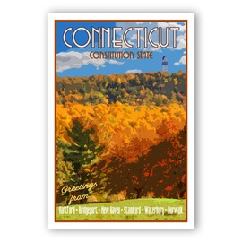 CONNECTICUT TRAVEL POSTER postcard set of 20 identical postcards. CT state vintage style travel poster post cards. Made in USA.
