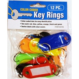 12 Pack Color-Coded Key Tags with Rings