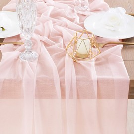 Socomi Blush Pink Gauze Table Runner Chiffon Like Wedding Table Runner 120 inches Long Boho Rustic for Bridal Shower Decorations Baby Shower