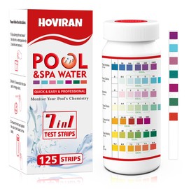 Pool Water Testing Strips, 7 in 1 - 125 Quick Pool Water Test Strips, Accurate Hot Tub and Spa Water Test Kit - Bromine / Total Alkalinity / pH / Free Chlorine / Full Hardness / Cyanulin Acid / Total