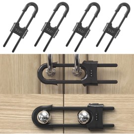 Baby Safety Sliding Cabinet Door Code Locks Child Proof Cupboard Adjustable U-Shaped Locks Cabinet Latches for Knob Handle Drawers (Grey)