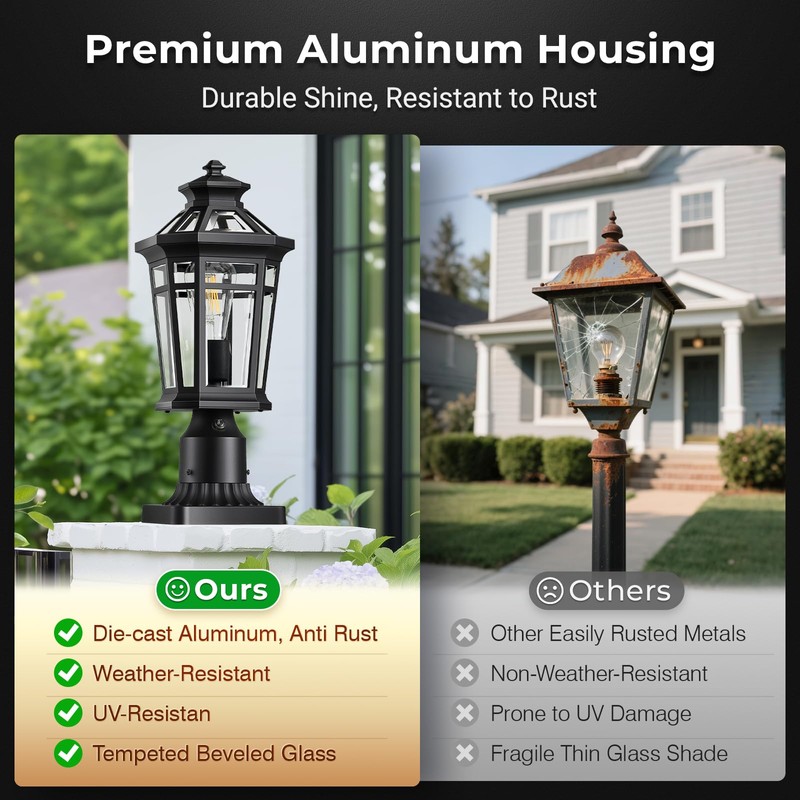 OPAXIS 2-Pack Post Lights Outdoor Hardwired, Modern Black Dusk to