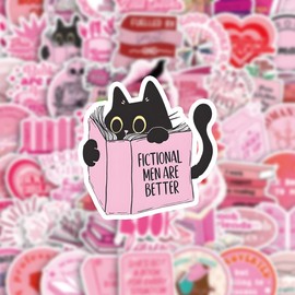 Pack of 60 Pink Bookish Stickers for Bumper, Motorcycle, Suitcase, Luggage, Fridge, Laptop, Aesthetic Reading, Waterproof Stickers, Adults, Children, Girls, Gift, Book Vinyl Graffiti Sticker