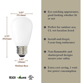 Luxsent Sign/Skyline S16 (Enlarged S14) LED Decorative Bulb, Warm White 2700K, Outdoor Waterproof Shatterproof, 1 W Low Wattage (10W Equivalent), E26 Medium Base, 25 Pack