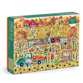 Galison Pumpkin Patch – 1000 Piece Michael Storrings Jigsaw Puzzle Featuring Beautiful Artwork of A Pumpkin Patch During A Fall Day