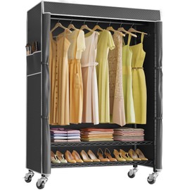 VIPEK R3C Plus Garment Rack - Rolling Clothes Rack with Locking Wheels, Heavy Duty Portable Closet with Adjustable Shelves & Side Hooks, Black