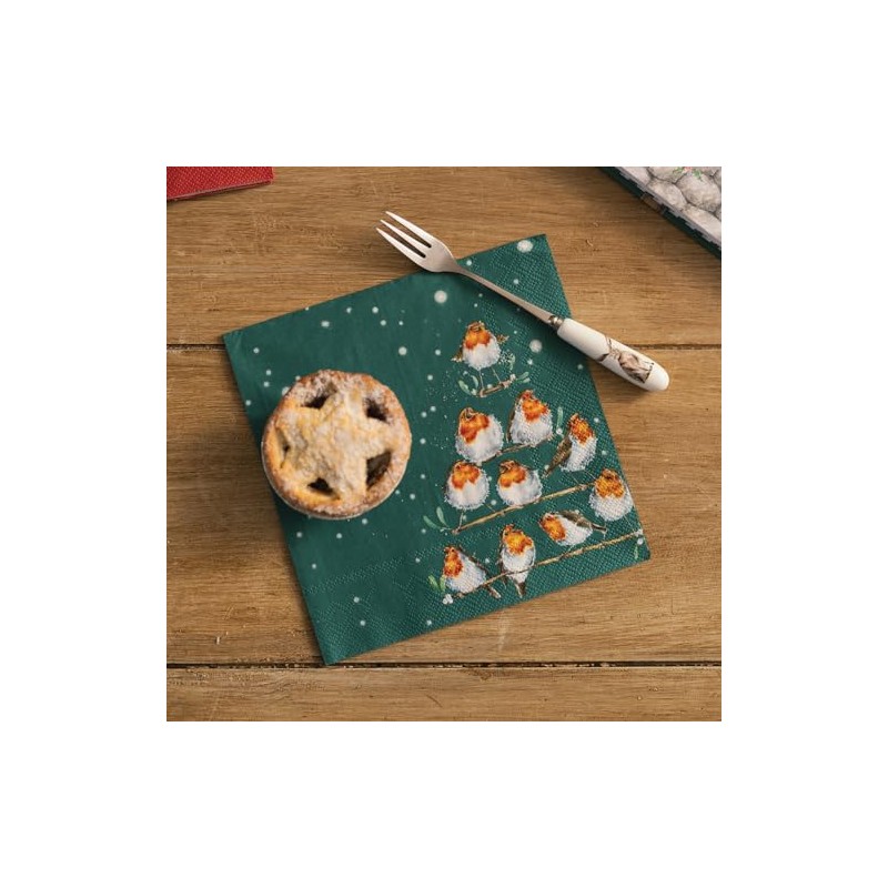 Wrendale Designs Christmas Napkins - Robin - 33cm - Pack