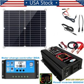Unbranded 6000W Complete Solar Panel with 200W Solar Power Generator 100A 110V Grid System - Black, Only 6000W Power Inverter