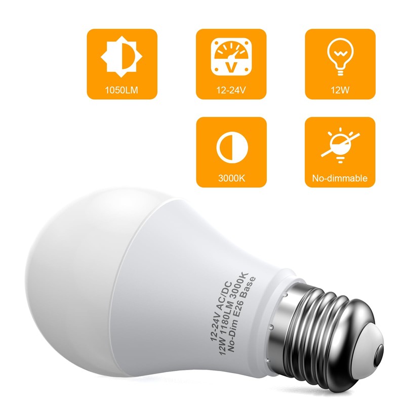 12V LED Light Bulbs, 12W 1050LM Natrual White 4000K, 80W