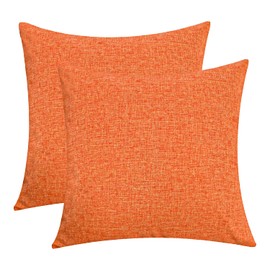 Artcest Set of 2 Orange Decorative Burlap Linen Soft Throw Pillow Covers, Farmhouse Cushion Cases for Sofa Couch and Bed Decoration, 16"x16" (Orange)