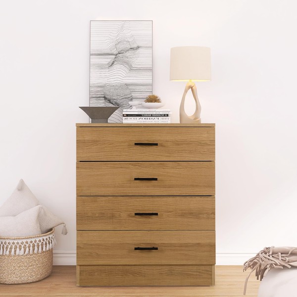 YIGOBUY Wooden Dresser for Bedroom Oak 4 Drawer Tall Dressers