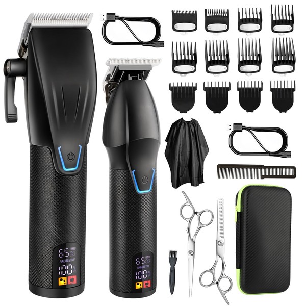 Dumite Professional Hair Clippers Trimmer Kit,Cordless Hair Clippers for Men,Barber Fading Clipper and Zero Gap T-Blade Trimmer Set with LED Display for Mens Gifts (Black)