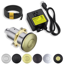 BESTILL Garbage Disposal Air Switch Kit - All Metal, UL Listed Long Push Button for Waste Disposer, Single Outlet Sink Top Solid Brass Air On/Off Button, Brushed Gold