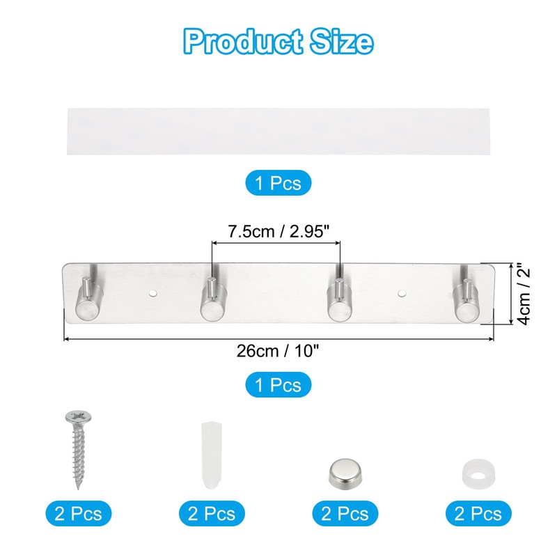 PATIKIL Wall Mounted Coat Rack 10" 304 Stainless Steel Beveled
