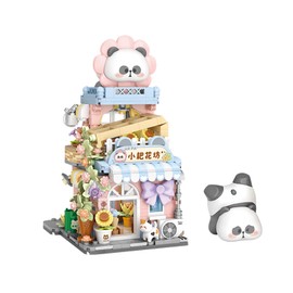 Toymart Panda Floral Garden Building Set – 810PCS Mini Flower Shop Blocks with Panda Figurine, Japanese Style Building Kit for Teens & Adults, Collectible Micro Bricks for Gift & Display