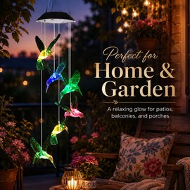 Solar Hummingbird Wind Chime for Outdoor Decor – Colorful Hanging Light for Garden, Yard & Patio