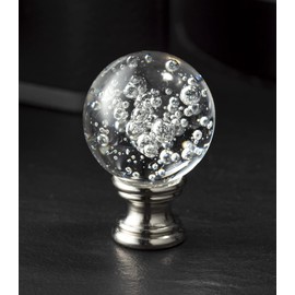 2 Pcs Crystal Lamp Finials for Lamp Shade Top, 2 Inches Tall Ball Shaped Clear Bubbles Glass with Nickel Finish Screw Knob Base, Decoration Accessories for Table and Floor Lamps Cap (Silver)