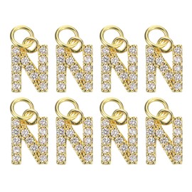 uxcell Rhinestone Letter Charm, 8pcs 3.2mm Copper N Letter Charm Alphabet Pendants for DIY Bracelets Necklace Jewelry Making, Golden
