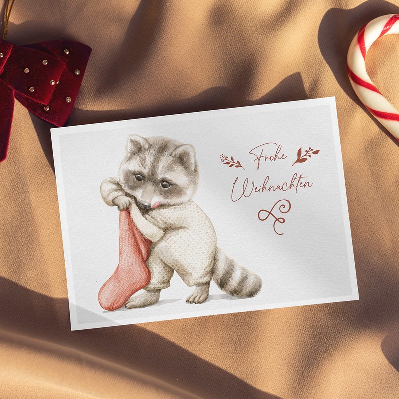 Weihnachtskarten 24 Stück Postkarten, Tierisch schön, Boho Deko, Design, Illustration,
