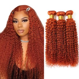 Orange Bundles Color 350 Curly Wave Human Hair Bundle Color 350 Ginger Orange 3 Bundles 30 32 34 Inch 8A Grade Ginger Kinky Curly Bundle For Black Women 300G