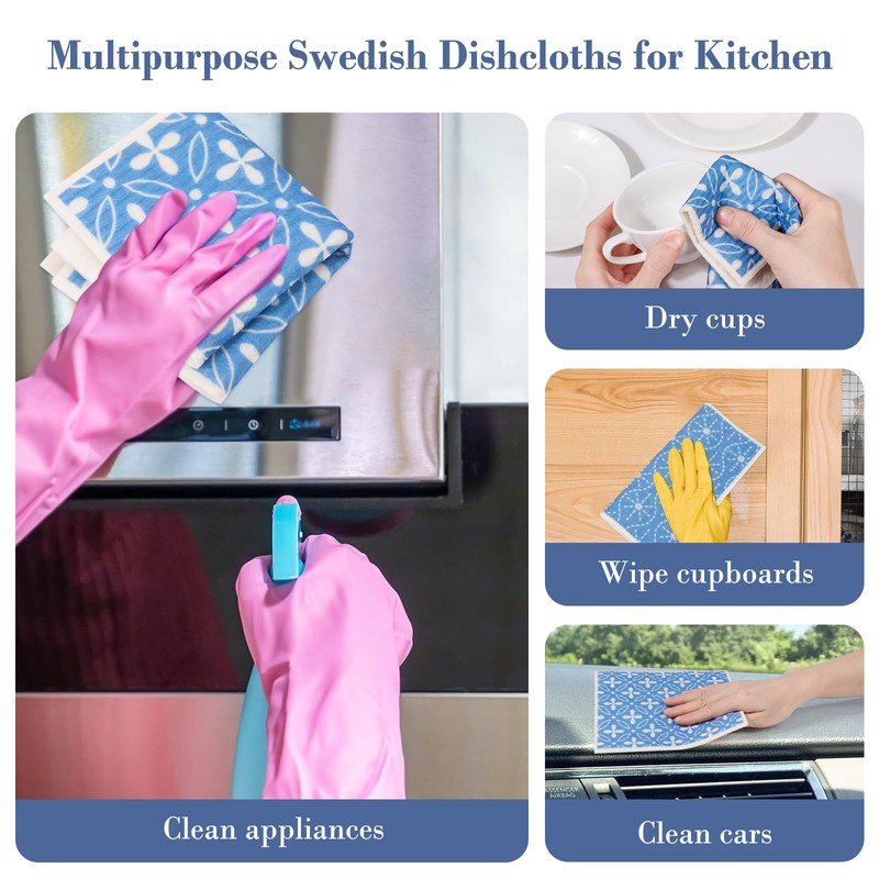 8 Pack Swedish Dishcloths for Kitchen, Reusable Dish Cloth Kitchen