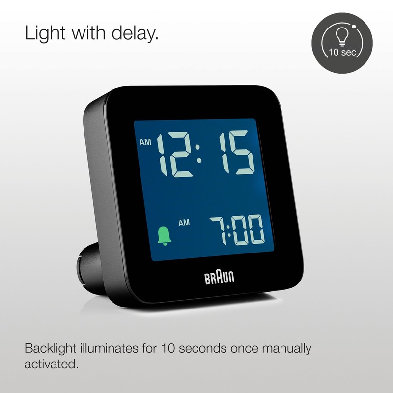 Braun Digital Alarm Clock with Snooze, Negative LCD Display, Quick