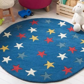 Poowe Blue Star Kids Area Rug Educational Learning Carpet Fun Rug Children Area Rug for Playroom & Nursery (31.5" Round)