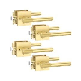 Asidrama 4 Pack Privacy Gold Door Handles, Door Lever with Door Knobs Indoor for Bedroom or Bathroom, Heavy Duty Brushed Gold Door Handles Interior with Locks for Left Right Sided Doors
