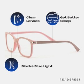 Readerest Blue Light Blocking Reading Glasses (Beige/Pink, 3.75 Magnification) Computer Eyeglasses With Thin Reflective Lens, Antiglare, Eye Strain, UV Protection, Stylish For Men And Women