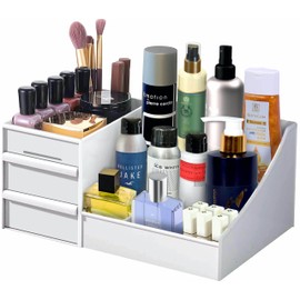 GVTECH Organizador de Maquillaje, Perfecto para Organizar Cosméticos, Caja Organizadora de Maquillaje, Cuidado de la Piel Organizador de Joyería, Blanco