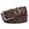 renwoxing Men's Leather Belt, 1.5 inch Checkered Pattern, Pin Buckle,