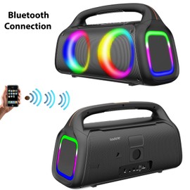 Boytone, Portable Bluetooth Party Box Speaker with LED DJ Lights, VHF Wireless Microphones, Remote Control, 60W Powerful Speaker, TF Card/USB, TWS, for Indoor/Outdoor Events (BT-61K)