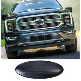 ZSJO 9 inch Overlay Emblem for Ford,Front Grille Rear Tailgate Aluminum Oval American Black Flag Emblem Fit for F150,F250,F350, Edge,Explorer,Range. (Black,9 inch)