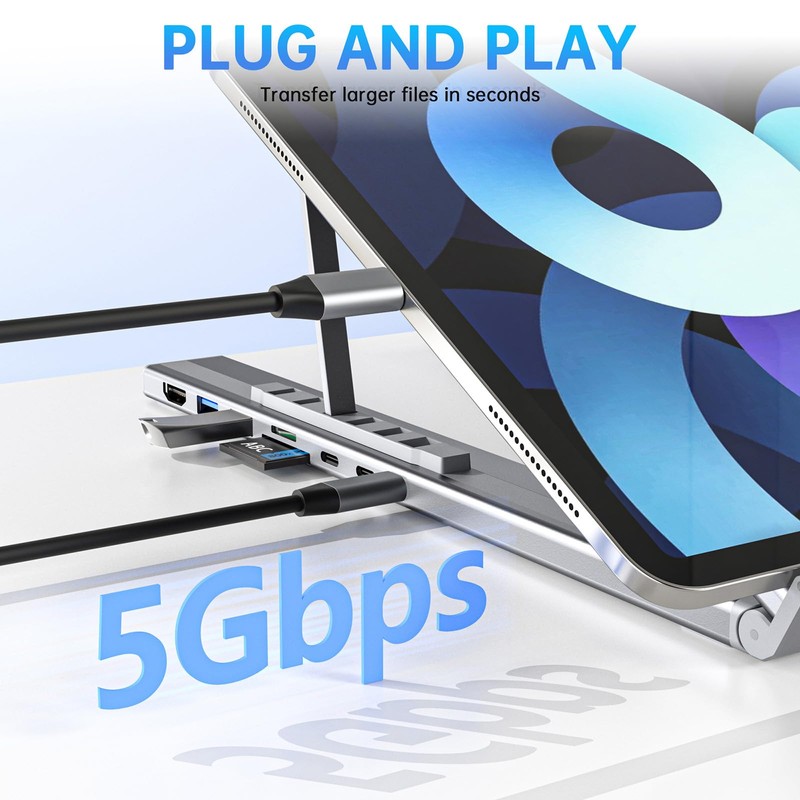 SZZCNOX USB-C Docking Station Laptop Stand, 8-in-1 USB C Hub