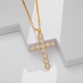 LILIE&WHITE Necklace for Women Gold-Tone Cross Pendant Necklace - Elegant Crystal-Studded Cross on Classic Chain for a Timeless Look